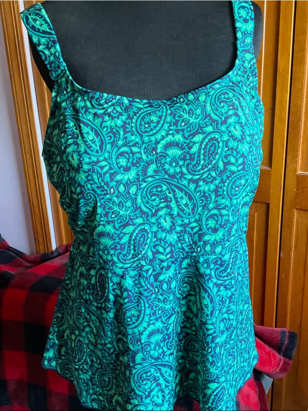 Lands' End Teal Paisley Tankini Bikini Top